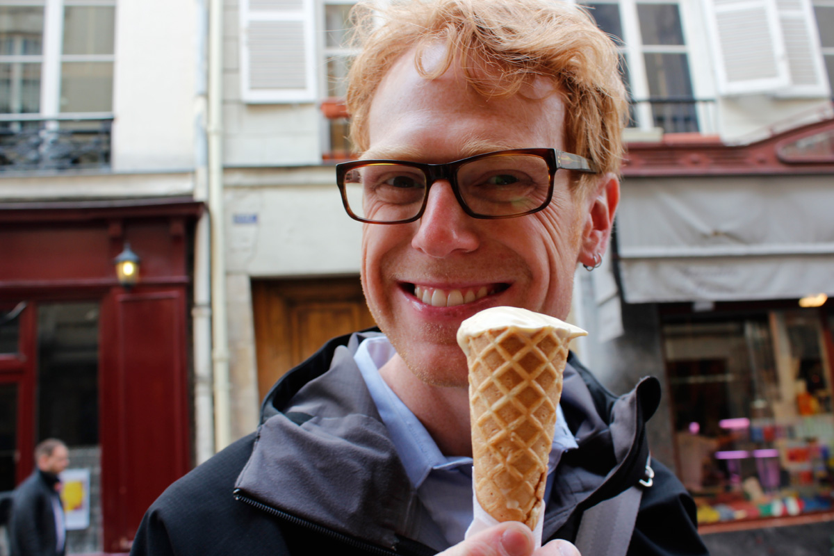 Ryan eating Berthillon Ice Cream